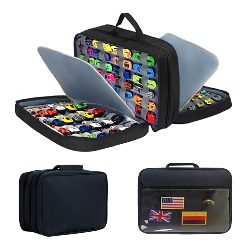 96 Cars Storage Bag Compatible with Toy Cars,Hot Wheels Carrying Case,Matchbox Cars Storage,Carrying Case for Hot Wheels/Matchbox Cars/Mini Toys/Small Dolls(Bag Only)(Black 96) - color: Black