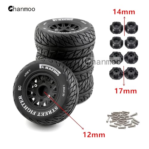 1/10 RC Short Course Truck Tires And Wheels With 12mm 14mm 17mm Hex 113mm 1/8 Rubber Tyres For 1/8 or 1/10 Scale On Road Car HSP Sonic 94102 GT PTG-2 Tamiya TT02 RC Racing Car 4PCS (Black B) - color: Black B
