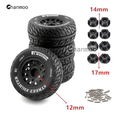 1/10 RC Short Course Truck Tires And Wheels With 12mm 14mm 17mm Hex 113mm 1/8 Rubber Tyres For 1/8 or 1/10 Scale On Road Car HSP Sonic 94102 GT PTG-2 Tamiya TT02 RC Racing Car 4PCS (Black B) - color: Black B