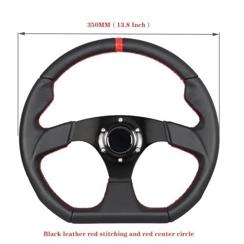 Universal Racing Sports Steering Wheel Red Stripe D Shape 13.8inch 350mm 6 Bolts Black Leather Hand Grip Steering Wheel with Horn Button - color: Red