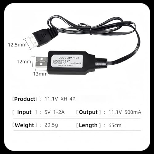 11.1V XH-4P 500mah USB Charger Cable for 11.1V 3S 3 Cell Lipo Battery RC Toys,Splatter Ball Gun, RC Car, RC Boat,RC Trucks and RC Plane