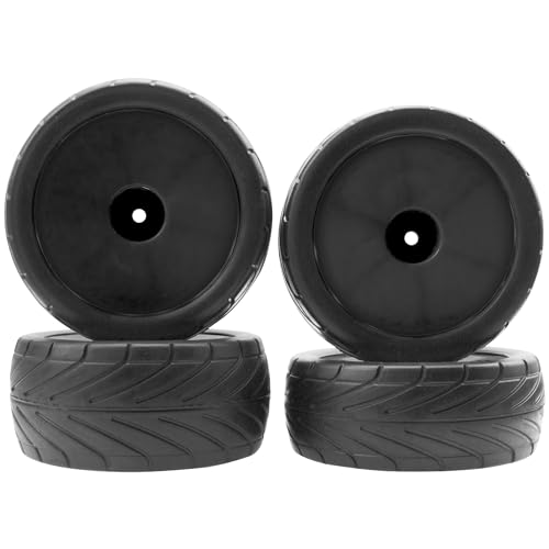 4Pack ShareGoo RC 85mm/3.34" Rubber Tires Front Rear Tyres 12mm Hex Wheel Compatible with Redcat HPI HSP Kyosho 1/10 RC Off-Road Car Buggy (Black) - color: Black