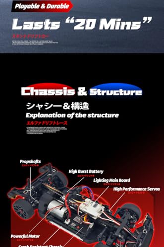 1/18 Scale Electric RC Drift Car with Controled Light, 2.4G 4WD Full Proportional Remote Control Racing Sport Car, 24KM/H High Speed Drift Vehicle for Adults
