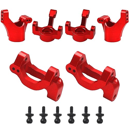 Aluminum Steering Blocks Caster Blocks C-Hubs Stub Axle Carriers Knuckles Set C-Cup Upgrades Parts Compatible with 1/18 LaTrax Teton Desert Prerunner Rally RC Car,Replace #7532 7552X (Red) - color: Red