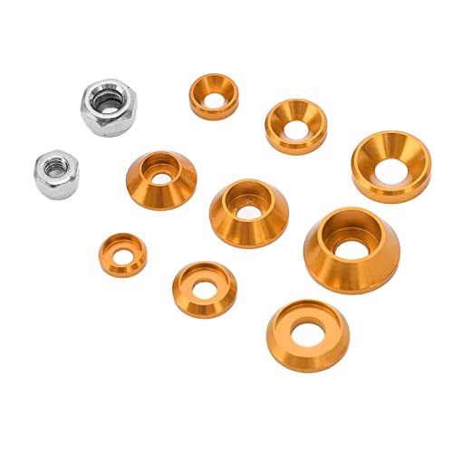 RC Screw Washer Kit Aluminum Alloy CNC Machined Flat Round Cup Head Washers and Nuts for 1/10 1/8 RC Cars, Anodized Lightweight Hardware Set with 125 PCS in Plastic Box (Gold) - color: Gold