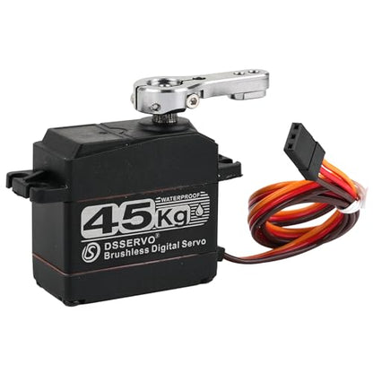 45KG High Speed Brushless Servo, Double Bearing Motors,High Torque Metal Stainless Steel Gear, IP67 Waterproof Digital Servo for 1/8 1/10 Scale RC Robotic DIY(45KG 180 Degree) - style: 45KG 180 Degree