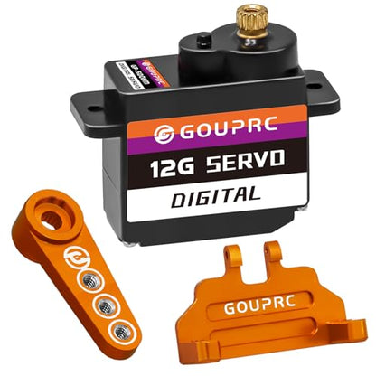 GOUPRC 12G RC Digital Micro Servo of Metal Steel Gear with Servo Mount Bracket & 25T Servo Horn for SCX24 Servo RC Car Upgrade Parts - color: Orange