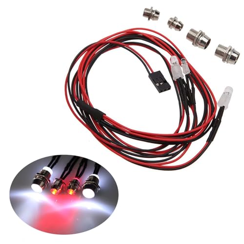 4 LED RC Car Light Kit, White Headlight Red Taillight for 1/12 1/10 1/8 RC Models Car Truck Lighting - color: 4 LED Red, White