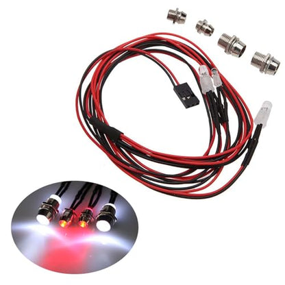 4 LED RC Car Light Kit, White Headlight Red Taillight for 1/12 1/10 1/8 RC Models Car Truck Lighting - color: 4 LED Red, White