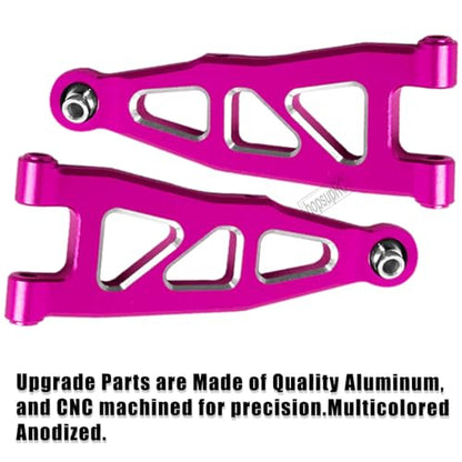 RC Alloy Front Rear Suspension A Arms Upgrades Part for 1/18 Granite Grom Mega 380 Brushed 4x4 Monster Truck RTR, Aluminum Front Rear A Arms Hops Up,Pink(8PCS)