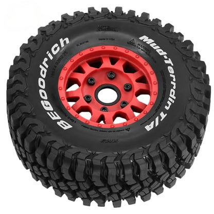 1/7 1/8 1/10 RC Short Course Truck Tires OD 4.96" and Wheels 12mm 14mm 17mm Hex for 1:10 1:8 1:7 Scale Off Road Truck Car ARRMA Mojave 4S 6S TRAXXAS Slash 2WD FS FSR Axial Losi Rc4wd (Red) - color: Red
