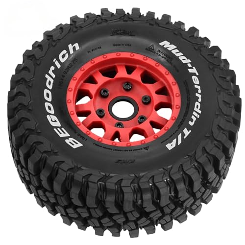 1/7 1/8 1/10 RC Short Course Truck Tires OD 4.96" and Wheels 12mm 14mm 17mm Hex for 1:10 1:8 1:7 Scale Off Road Truck Car ARRMA Mojave 4S 6S TRAXXAS Slash 2WD FS FSR Axial Losi Rc4wd (Red) - color: Red