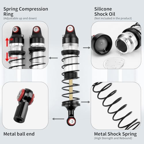 89mm Threaded Damper for Tra-xxas 1:16 Mini Maxx 4WD XRT VXL-3S | Monster Truck Upgrades Silver Aluminum 7075 Alloy Adjustable Spring Shock Absorber - color: Silver