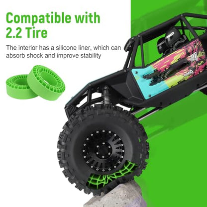 Soft 2.2" Silicone Tire Inserts, 4‑Pack, Fits 132–134mm (5.25" OD) Crawler Tires, Waterproof Foam Replacement for 1/10 RC Crawlers, 125×45mm, Enhanced Traction & Sidewall Support (Green) - color: Green