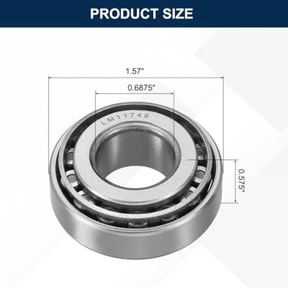 uxcell LM11749/LM11710 Tapered Roller Bearing Cone and Cup Set, 0.6875" Bore x 1.57" OD x 0.575" Thick, Chrome Steel Taper Bearing Set, ABEC-3 - size: LM11749/LM11710