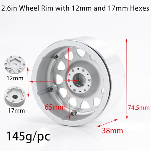 2.6” Beadlock Wheel Rims 4pcs for Scale RC Off Road Race, Use for OD 135mm Tires, Stamped Steel Wheel with 17mm/12mm Hexes Compatible with MJX H8H MK07 KM4 4082/83 1/7 1/8 1/10 Off Road Crawler Car - color: 2.6in A-rim-green-black