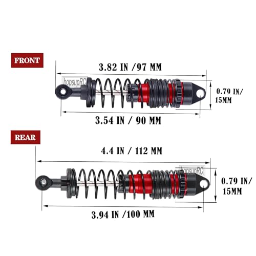 Front Rear Assembled Full Metal Shocks Upgrades Part for 1/10 Slash/Stampede/Rustler/Bandit VXL 4X4 2WD,Full Aluminum Big Bore RC Shocks Absorber Damper,4PCS Red - color: 4pcs/red