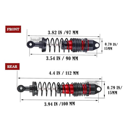 Front Rear Assembled Full Metal Shocks Upgrades Part for 1/10 Slash/Stampede/Rustler/Bandit VXL 4X4 2WD,Full Aluminum Big Bore RC Shocks Absorber Damper,4PCS Red - color: 4pcs/red