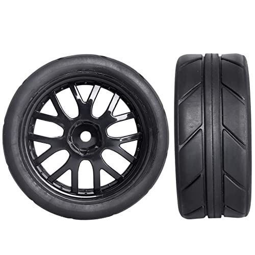 Pre-Glued OD 2.56" 12mm Hex Wheels Rims & Rubber Tires 26mm for 1/10 Scale On Road Racing Car Drift RC Touring Car, Set of 4 (Color C) - color: Color C