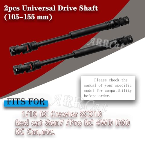 Universal Drive Shaft 2PCS 105-155MM RC Upgrades for 1/10 SCX10 Red cat D90 Gen7 /Pro RC 4WD GEN8 RC Crawler,RC Upgrade Parts Hop-Ups,Steel Full Metal Drive Shaft,Black (105-155 MM,2PCS) - size: 105-155 MM (More Power)