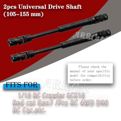 Universal Drive Shaft 2PCS 105-155MM RC Upgrades for 1/10 SCX10 Red cat D90 Gen7 /Pro RC 4WD GEN8 RC Crawler,RC Upgrade Parts Hop-Ups,Steel Full Metal Drive Shaft,Black (105-155 MM,2PCS) - size: 105-155 MM (More Power)