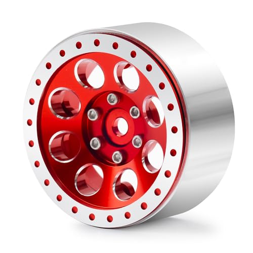 1.3 Beadlock Wheel Rims for SCX24 TRX4M Upgrade 1/24 1/18 RC Crawler Car (Red) - color: Red