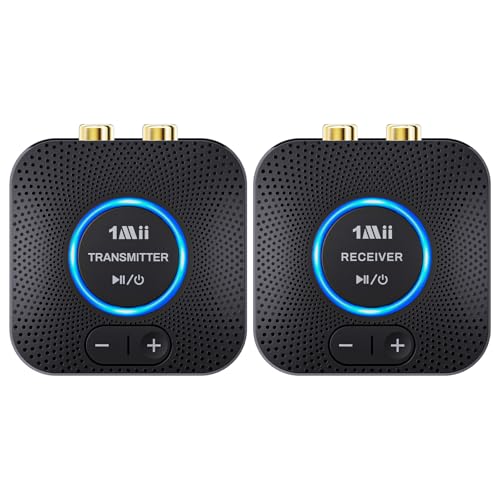 1Mii 2.4GHz Wireless Audio Transmitter Receiver Set (1 TX+1 RX) for TV, 262Ft/80M Long Range 25ms Low Latency with AUX RCA in/Out, Wireless Audio Adapter for TV PC Powered Speaker Amplifier Soundbar