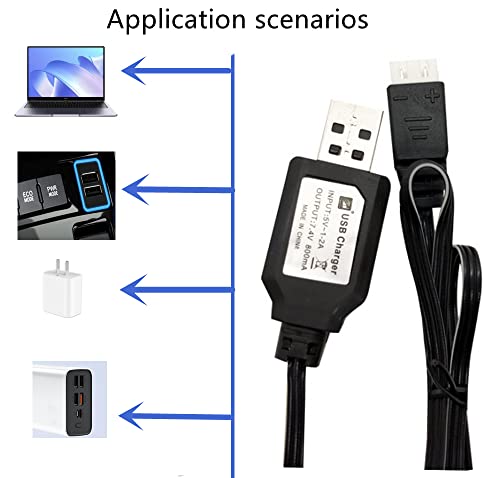 7.4V USB RC Battery Charger 2 Pack, XH-3P Smart Charger for SCX24 SCX10 2S LiPo 100-2000mAh, Overcharge Protection LED Indicator, Compatible RC Car Truck Boat Drone, 1A Output