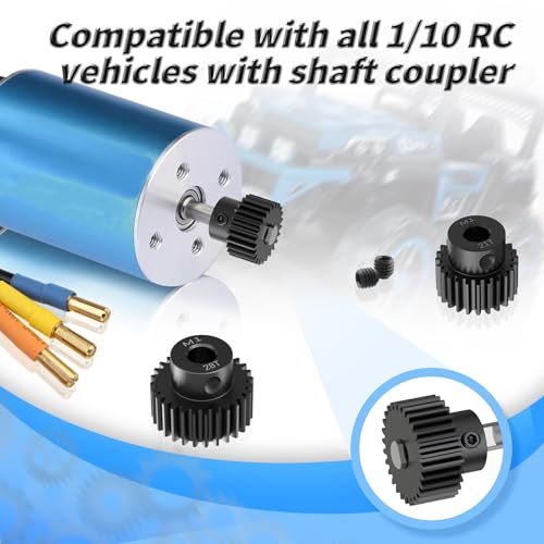 Pinion Motor Gear, M1 22T, 3/16 in (5mm) Shaft Hole | M1 Pitch 22 Teeth, 1045 Hardened Carbon Steel, 3/16 Inch Shaft Hole, RC Motor Pinion Upgrade, for 1/10 RC Brushless Crawler - size: M1 22T
