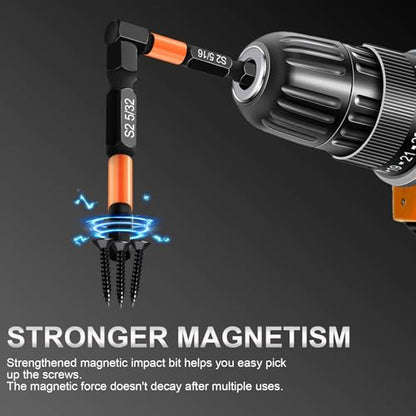 20PCS Hex Bit Set, Impact Allen Wrench Drill Bit Set (Metric&SAE) | 1/4”Hex-Shank S2 Alloy Steel Key Drill Bit Set with Magnetism, CNC Machined Tips, 2" Long with Storage Box