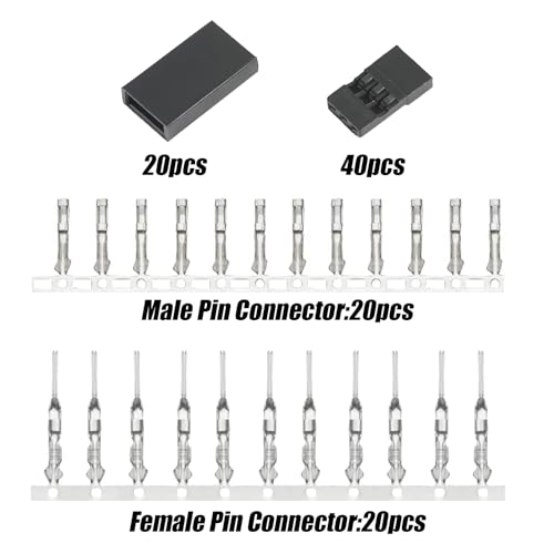 20Sets 3 Pin Servo Connector Kit, Male Female Crimp Cable Wire | Compatible with Futaba, JR, Hitec, and Spektrum RC systems. Ideal for RC cars, airplanes, and electronic DIY projects.