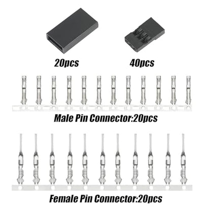 20Sets 3 Pin Servo Connector Kit, Male Female Crimp Cable Wire | Compatible with Futaba, JR, Hitec, and Spektrum RC systems. Ideal for RC cars, airplanes, and electronic DIY projects.