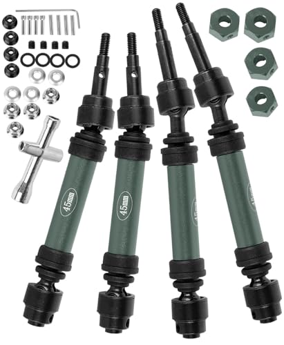 RC #45 Steel Front Rear Driveshaft/Drive Shaft Upgrades Part for 1/10 Slash,Rustler,Stampede,Jat0 4WD 4X4 VXL,F0rd F15O Rapt0r R 4WD,CVD Axles with Hex(#9051#9052) Titanium - color: Titanium-(Upgrades）