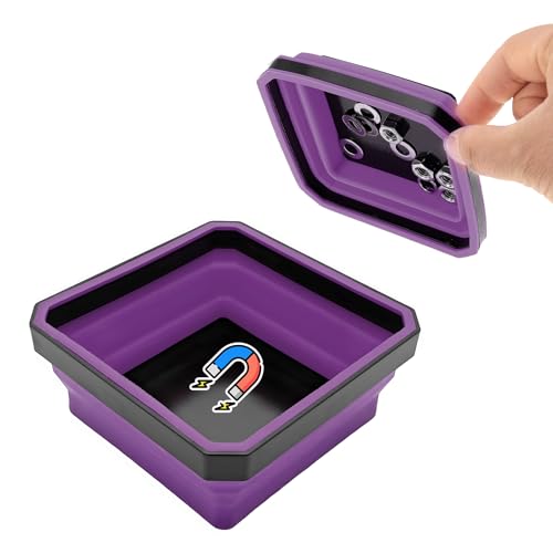 Collapsible Magnetic Parts Tray, 4.5 Inch Foldable Silicone Bowls with Double-Sided Magnetic Base, Parts Tray Organizer for Bolts Nuts Washers Pins Screws, Car Accessories (Purple) - color: Purple