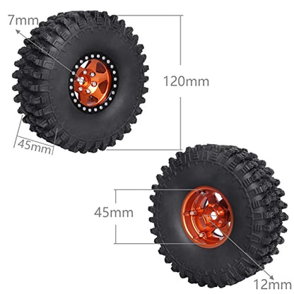 Hobbypark 1.9 Beadlock Wheels and Tires 120mm / 4.72inch Height and Mounting Install Tool for 1/10 RC Crawler with Foam Inserts,Set of 4 (Orange&Black) - color: Orange&black