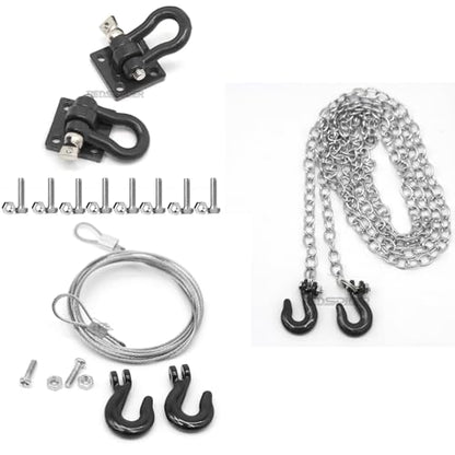 1/10 RC Car Accessories Mini Metal Trailer Chain and Tow Hooks Towing Hook & for 1:10 Rock Crawler Truck Car Traxxas TRX4 SCX10 Axial RC4WD Tamiya D90 (Black) - color: Black