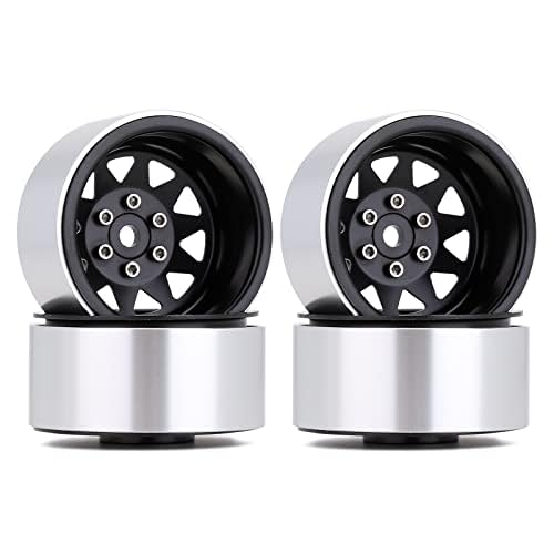 INJORA 1.9 Beadlock Wheel Rim Hub 4pcs Metal Rims for 1/10 RC Crawler Car TRX4 Axial SCX10 90046 SCX10 Pro(Black) - color: Black