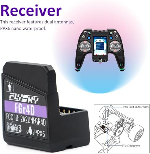 Flysky FGr4D Receiver 4CH Receiver 2.4G AFHDS3 for FS-NB4/PL18/EL18 | AFHDS 3 Protocol, 4‑channel Two‑way, 4 Newport Ports: i‑BUS2/S.BUS/i‑BUS/PPM, PPX6 Nano Waterproof, For NB4/PL18/EL18
