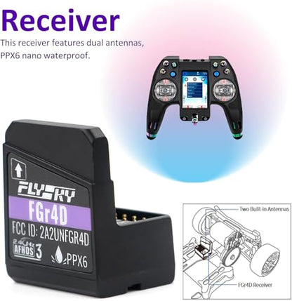Flysky FGr4D Receiver 4CH Receiver 2.4G AFHDS3 for FS-NB4/PL18/EL18 | AFHDS 3 Protocol, 4‑channel Two‑way, 4 Newport Ports: i‑BUS2/S.BUS/i‑BUS/PPM, PPX6 Nano Waterproof, For NB4/PL18/EL18