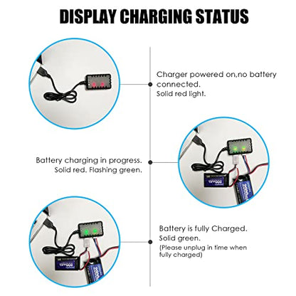 7.4V Lipo Battery 2S 35C 1800mAh Rechargeable RC Battery Pack with Deans T Plug Campatibal with Most 1/10, 1/16 Scale RC Cars Trucks and 7.4V 1to2 USB Lipo Battery Charger