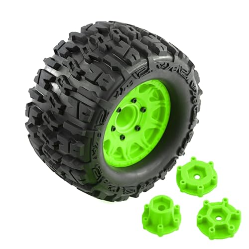 REDSPIDER•12mm/14mm Hex RC Wheels and Tires for 1/10 RC Truck Traxxas Rustler Stampede Hoss 2wd 4x4 vxl Tires Wheels Arrma Redcat RIAARIO AMORIL 4PCS (Green) - color: Green