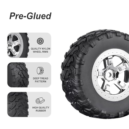 HobbyPark Pre-Glued 1/10 RC Short Course Truck Tires and Wheels Chrome for Traxxas Slash 2wd 4x4 Vxl BL-2S Redcat Blackout SC Pro TR10 Losi 22S SCT 3S 4S Lipo Brushless, 4Pcs