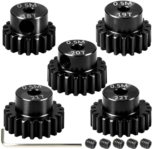 Hardened Steel 0.5M Pinion Gear 18T 19T 20T 21T 22T 2mm Shaft for RC Car, Compatible with ARRMA 1/14 Typhoon 1/16 Mojave 1/18 Granite, Losi 1/12, 0.5Mod 13T-27T Gear for Brushed Brush-Less Motors - size: 18-22T