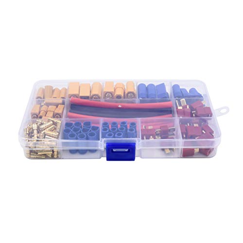 102pcs XT60 / XT90 / EC3 / EC5 / T-Plug Deans /3.5mm Banana Plug Male Female Connectors Adapter with Heat Shrink Tubing for RC ESC Lipo Battery Motor Accessories