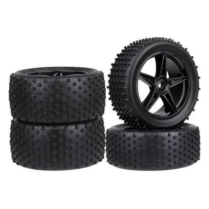 Hobbypark Pre-Glued 1/10 Buggy Wheels and Tires, Front (34mm Width) and Rear(42mm Width), Foam Inserts, 12mm Wheel Hex Hubs 4mm Axle Hole, Set of 4