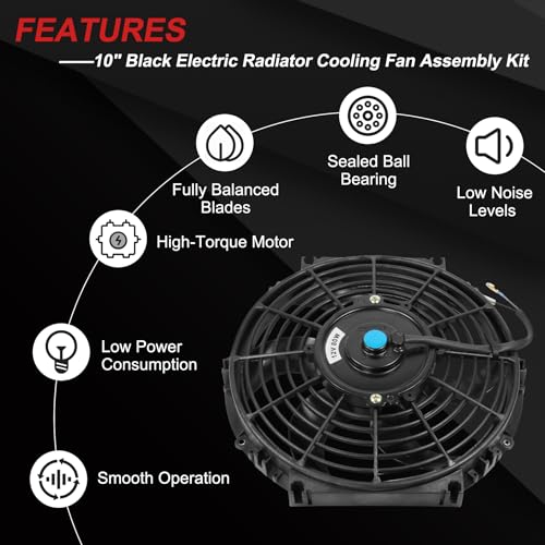 JDMSPEED New Universal Electric Radiator Slim Cooling Fan Push Pull 10" Inch 12v 80w 1750CFM - color: Black, size: 10 Inch