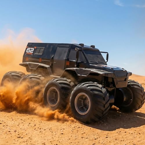 KB KAIBO 1:12 Large Amphibious Remote Control Car Monster Truck - 8WD All Terrain Waterproof RC Toy for Kids, 7.4V High-Speed Remote Control Car for Boys Girls Ages 6-12, Perfect Birthday Gifts -Black - color: Black