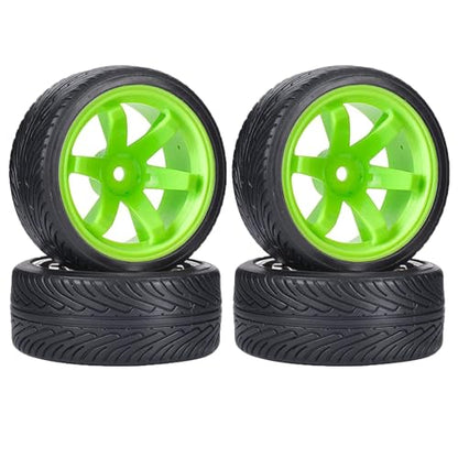 1/10 Drift Wheels and Tires Set,WONFAST 4PCS 63mm Plastic Hard Tyres 6-Spoke Wheels Rims 12mm Hex for 1:10 RC On-Road Drifting Car Replacement for HSP Tamiya HPI Kyosho (Green) - color: Green