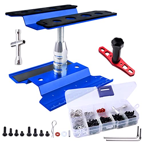 Aluminum Alloy RC Car Work Stand Repair Workstation with Screws Kit & 17mm Hex Wheel Wrench 360 Degree Rotation Lift/Lower for 1/8 1/10 1/12 Scale Cars Trucks Buggies (Navy Blue) - color: Navy Blue