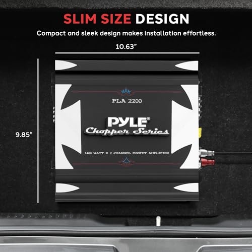Pyle 2 Channel Car Stereo Amplifier- 1400W Dual Channel Bridgeable High Power MOSFET Audio Sound Auto Small Speaker Amp w/ Crossover, Bass Boost Control, Gold Plated RCA Input Output, Black - PLA2200 - color: Black, style: 1400 Watts